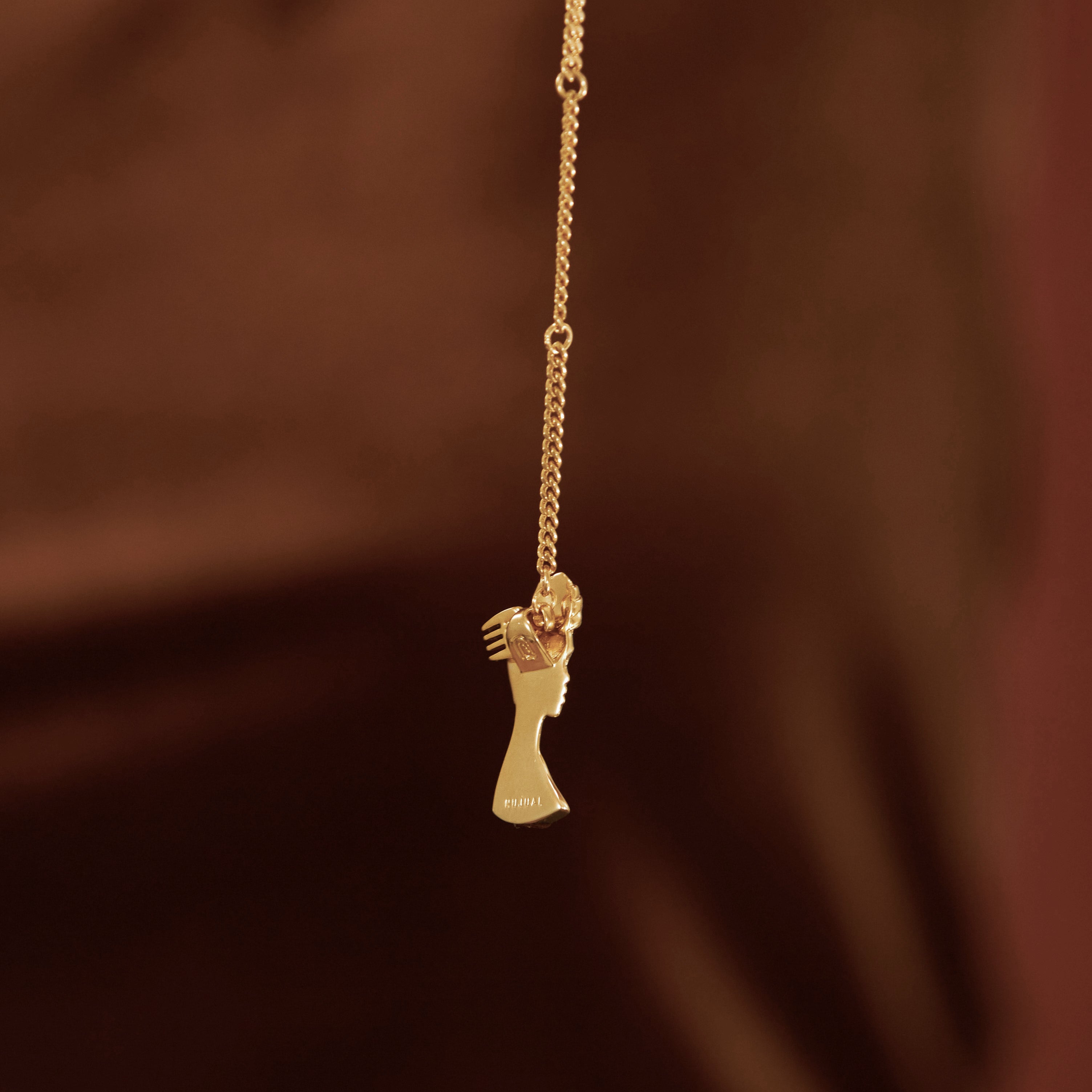 Gold Plated Headwrap Pendant Necklace with Afro Pick from NUJUAL, a black owned jewelry shop for men and women.