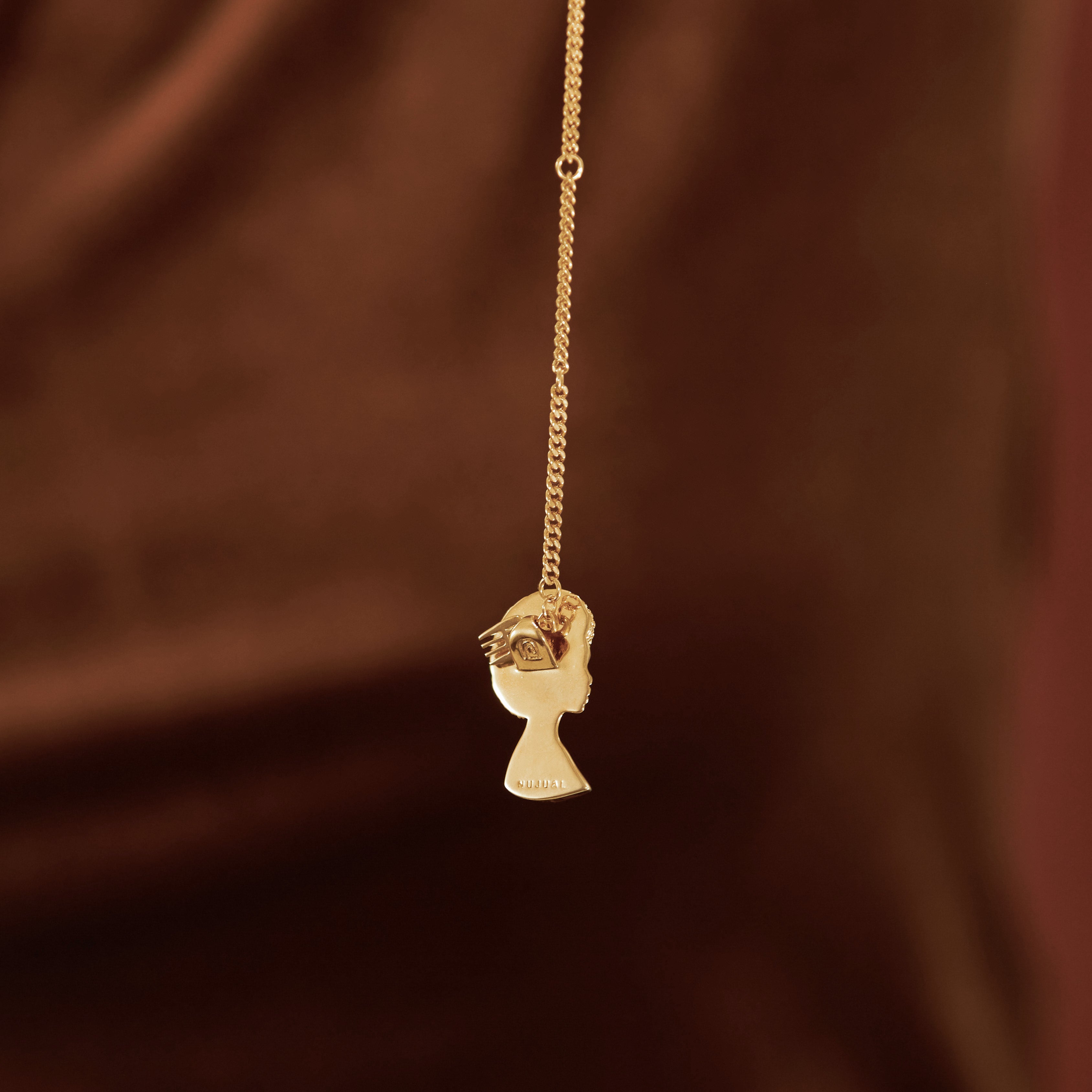Gold Plated Afro Pendant Necklace with Afro Pick from NUJUAL, a black owned jewelry shop for men and women.