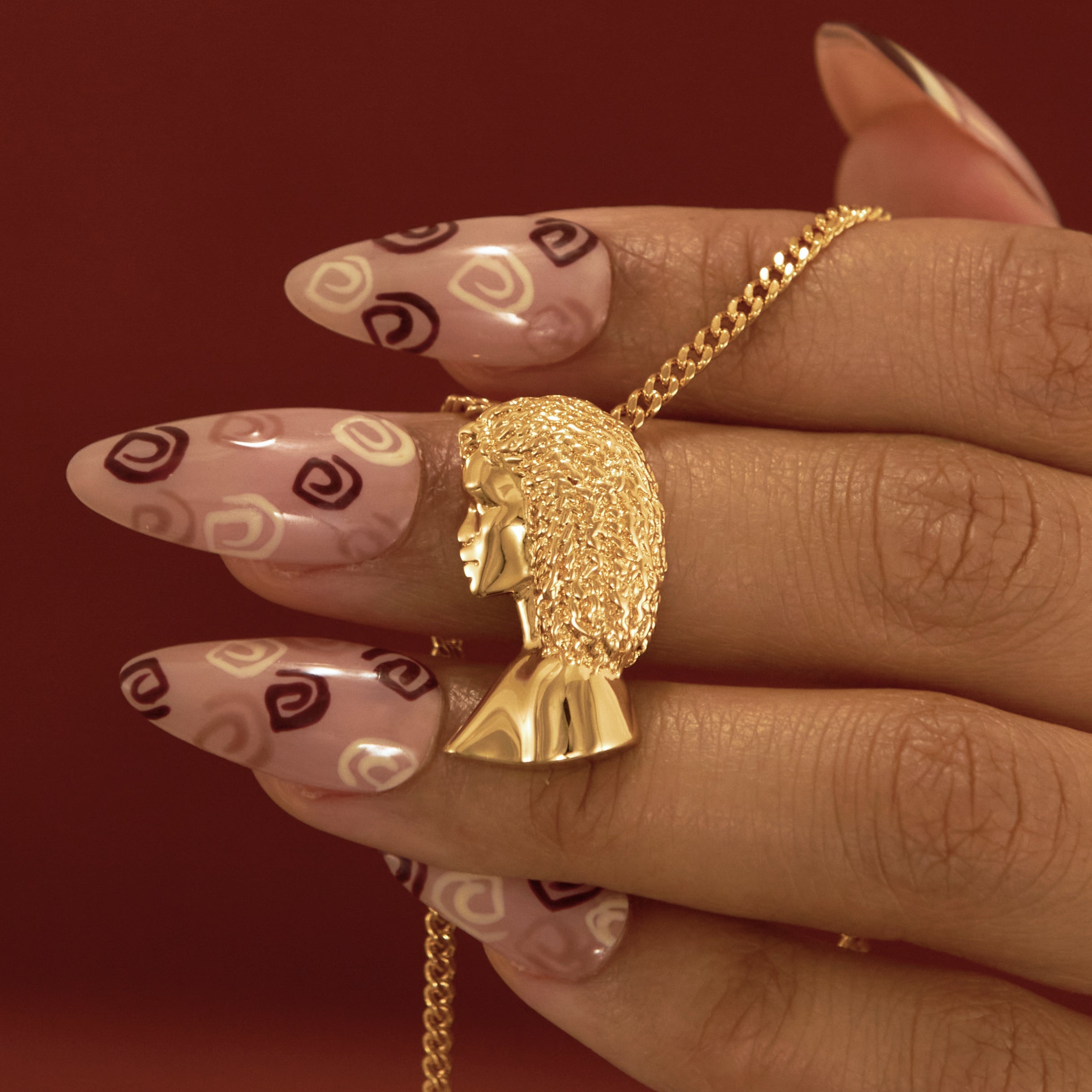 Gold Plated Curly Hair Pendant Necklace with Afro Pick from NUJUAL, a black owned jewelry shop for men and women.