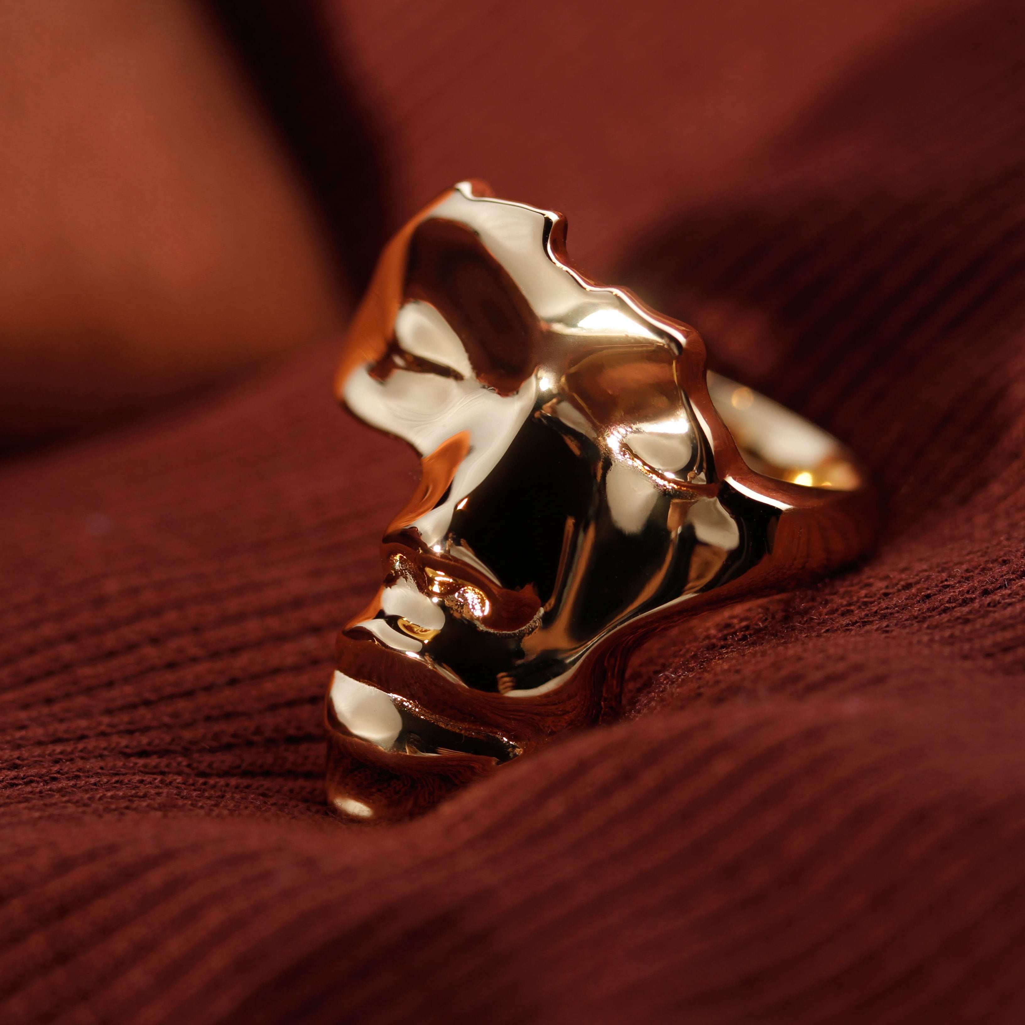 Gold Plated Africa Face Motherland Statement Ring from NUJUAL, a black owned jewelry shop for men and women.