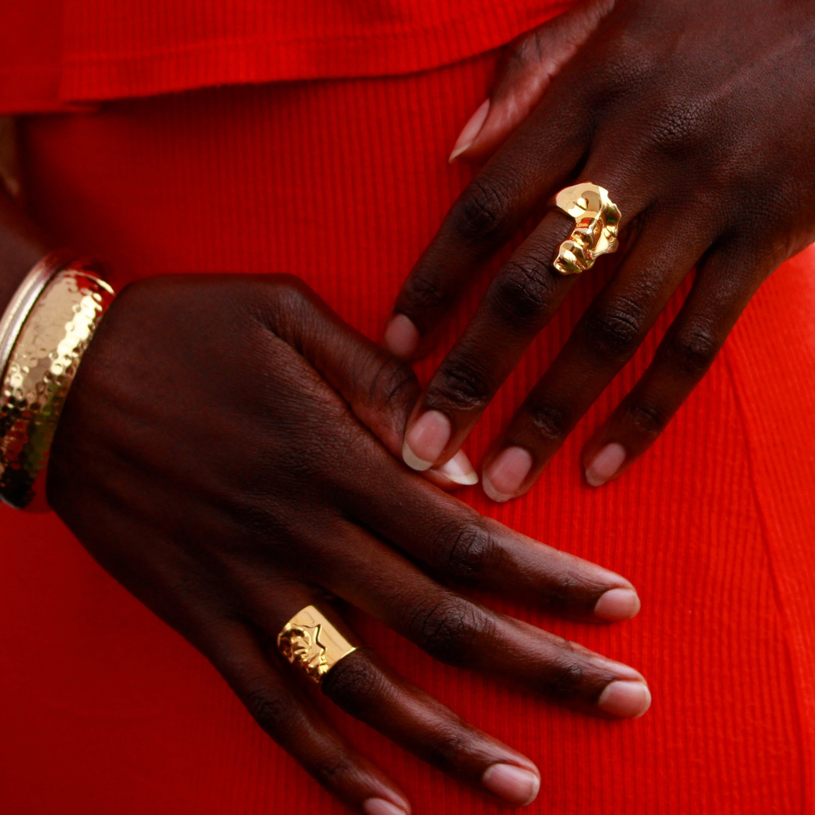 Gold Plated Africa Face Motherland Statement Ring from NUJUAL, a black owned jewelry shop for men and women.